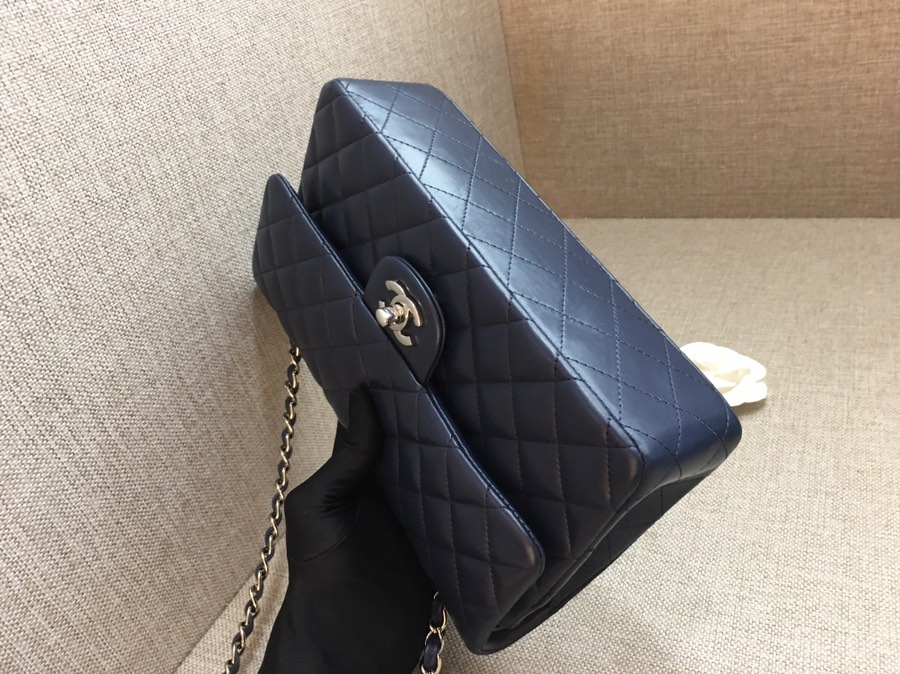 Medium Classic Flap Lambskin Bag AO1112 Dark Blue/Silver